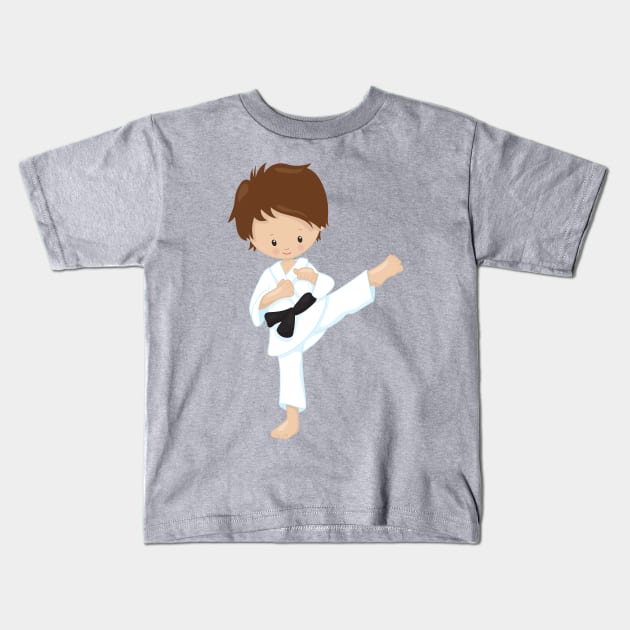 Karate Boy, Cute Boy, Black Belt, Brown Hair Kids T-Shirt by Jelena Dunčević